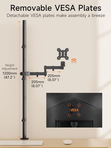 Bracwiser Monitor Mount Single Fully Adjustable Arm Monitor Arm Fits One Screen 13-32 inch 22lbs for Computer Screen 13 15 17 19 20 22 23 24 26 27 30 32 inch VESA 75 100 (MD71221)