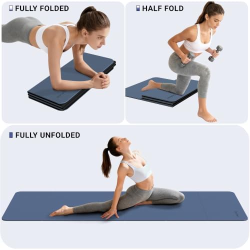 READAEER Foldable Fitness Yoga Mat | 2/5" (10mm) Extra Thick | Non-Slip TPE | 75x26" Extra Long-Wide | Portable & Easy Store | for Yoga, Pilates, Home Gym & Full-Body Workouts