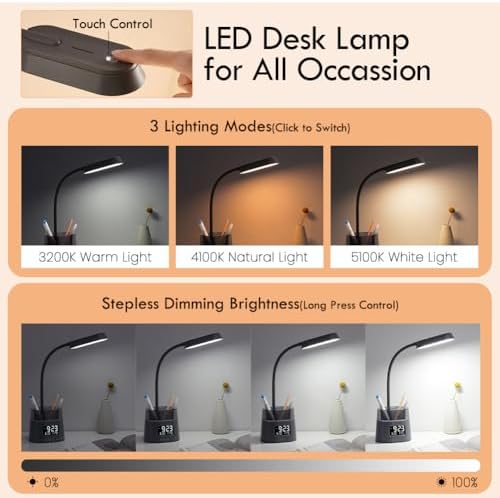 WILIT LED Desk Lamp for College Dorm Room Essentials, 3 Modes,Touch, Gray