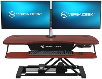 VERSADESK PowerPro Elite 48” x 24” Standing Desk Converter | 48 Inch Electric Height Adjustable Sit to Stand Desk Riser w/Keyboard Tray & USB Hub - Ergonomic Workstation for Home & Office, Cherry