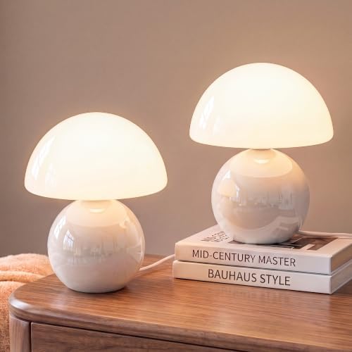 Dawnwake Mushroom Lamp Table Lamps Set of 2 for Bedroom Living Room,White