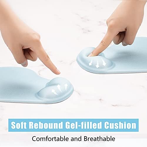 Hsurbtra Ergonomic Mouse Pad with Wrist Rest Support, Gel Mouse Pads with Non-Slip PU Base, Pain Relief Memory Foam Computer Mat, Cute Office Supplies Desk Decro Accessories, Sky Blue
