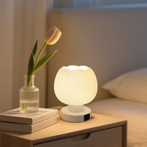 Touch Bedside Lamp wtih USB C+A Charging Ports,Tulip Flower Lamp