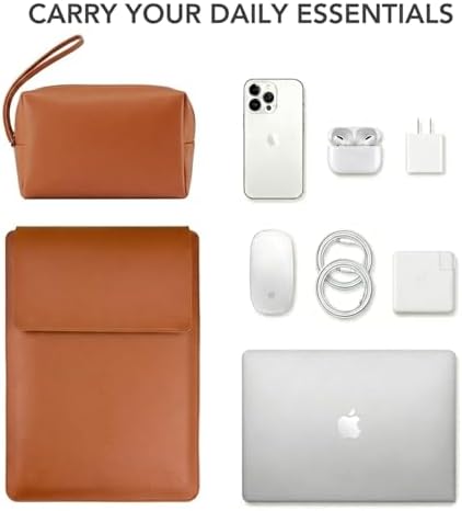 13 Inch Laptop Sleeve for Mac NEO, Precision-Fit Leather Case with Stand and Mouse Pad, Slim Protective Computer Sleeve with Accessory Pouch, Soft Lining,Brown