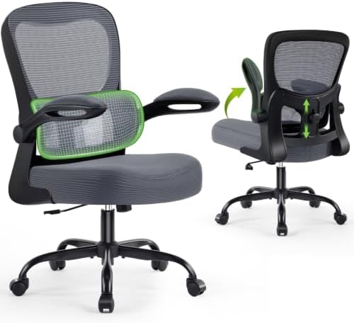 AreShark Office Chair Ergonomic Desk Chairs with Adjustable Lumbar Support& Headrest Hanger, High Back Breathable Mesh Chair with Wheels, Rolling Swivel Comfy Task Computer Chair for Home Work Gaming