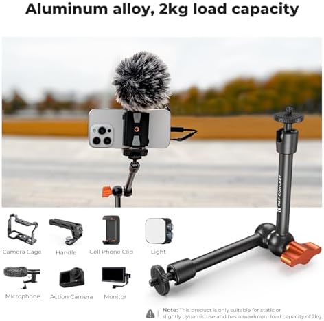 K&F CONCEPT 9.8" Magic Arm, 1/4" Screw Camera Mount Arm 360° Ball Heads