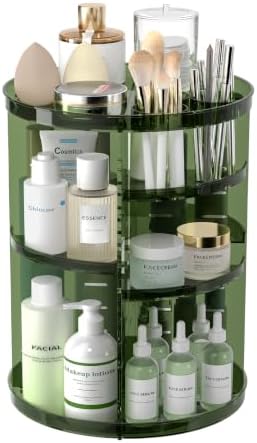 Rotating Makeup Organizer with DIY 8 Adjustable Layers, Clear Green