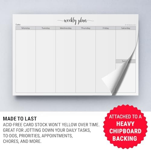 321Done Weekly Planner Notepad, Half Letter 5.5x8.5, 50 Sheets, All 7 Days