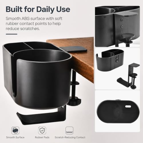 4 In 1 Desk Cup Holder Clamp, Under Desk Headphone Hanger