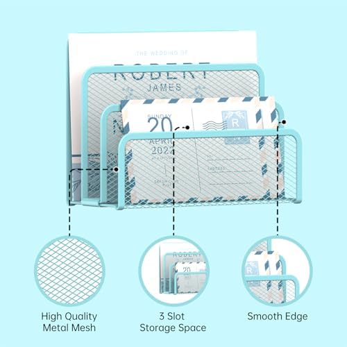 Mail Organizer Countertop for Desk, Mail File Holder with 3-Slot, Blue