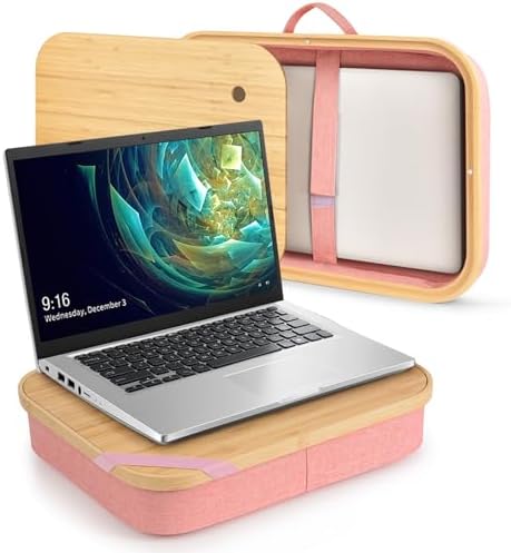 Mayjoy Bamboo Laptop Lap Desk with Storage, Removable Cover, Pink