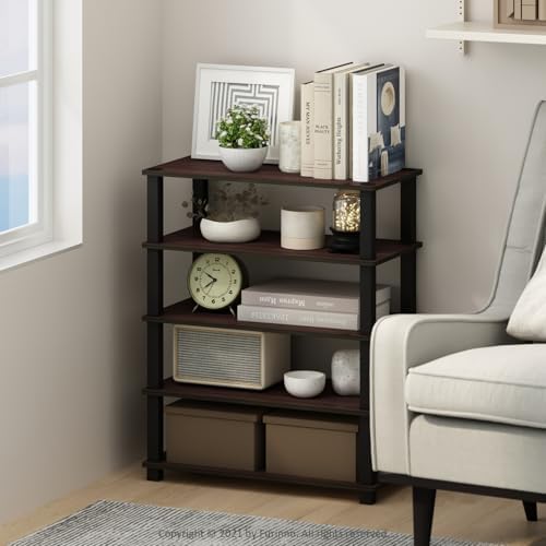 Furinno Turn-S-Tube Storage Shelves Set of 2, 3-Tier Stackable Standing Shelf, Open Corner Shelf, for Organization and Storage, Living Room, Garage, Home Office, Dark Cherry