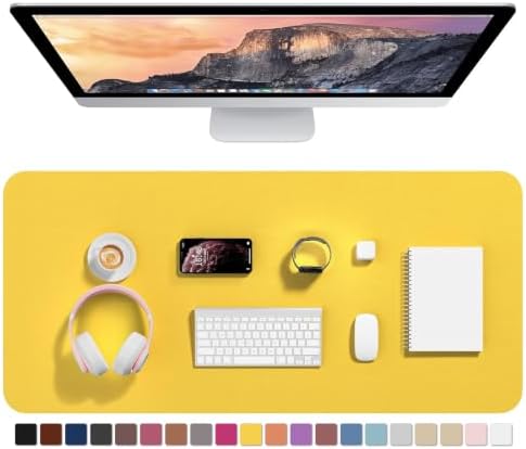 Hsurbtra Desk Pad, 35.5" x 17" PU Leather Desk Mat, XXL Extended Mouse Pad, Waterproof Desktop Blotter Protector, Non-Slip Ultra Thin Large Laptop Keyboard Writing Mat for Office Home, Yellow