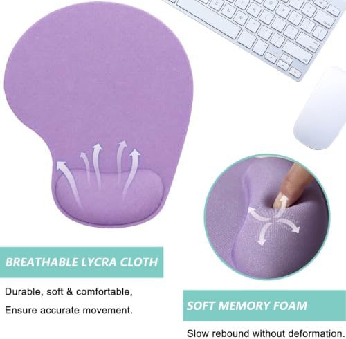 Mouse Pad with Wrist Support, Ergonomic Mouse Pads with Memory Foam Wrist Rest, Easy Typing Pain Relief, Comfortable Home Office Computer Wrist Support Pads for Working Studying Gaming, Purple