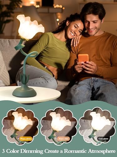 Flower Table Lamp, LED Reading Light Bedside Vintage Night Light (Green)