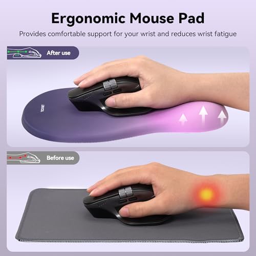 TECKNET Ergonomic Mouse Pad with Wrist Rest, Smooth Surface & Non-Slip Base