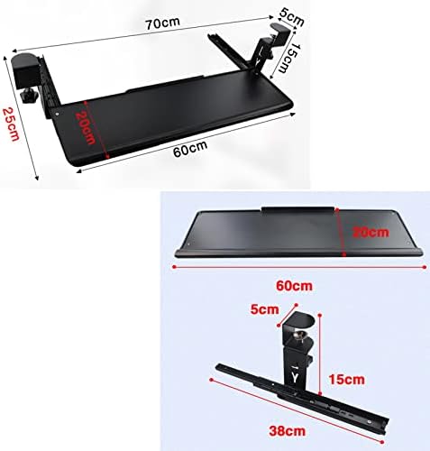 Black/White Sliding Keyboard Tray Under Desk With Slide - Slide-Out Keyboard Drawers Clamp-On - Ergonomic Desk Extender - Pull- Out Tray 52/65/75X25Cm, Wrist Rest Arm Support.Black-60cmx20cm(24x8Inch