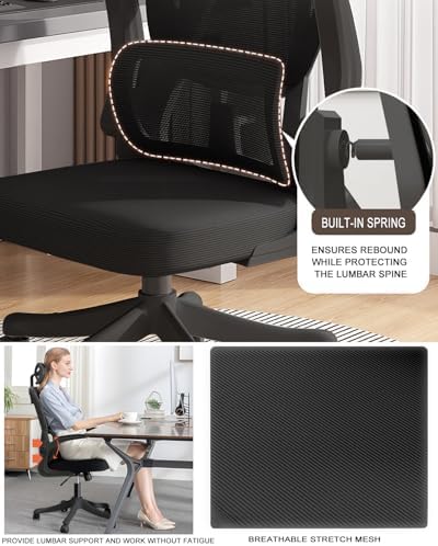 Office Chair Mesh Desk Chair, Ergonomic High-Back Rolling Gaming Work Chairs with Wheels and Adjustable Headrests,Comfortable Flip-up Arms for Home,Bedroom,Study Gaming
