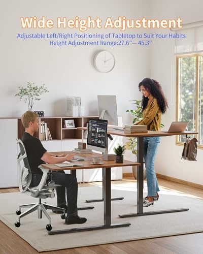 YIHAYO Reversiable L-Shaped Electric Standing Desk, 55 Inches Stand Up Corner Desk, Sit and Stand Up for Work Office Home, Ergonomic Rising Computer Table with Splice Board, Rustic Brown