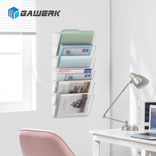 Gawerk Clear Acrylic Single Pocket, Plastic Hanging Wall Mount File Holder for Office Home (Clear, 1 Pack)