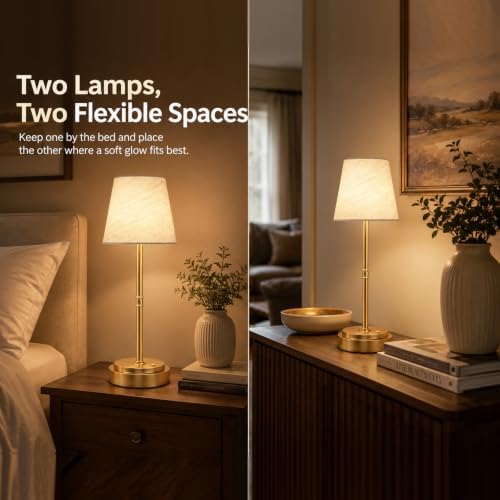 Cordless Table Lamps 2 Pack, Rechargeable Battery Operated Lamps, Gold