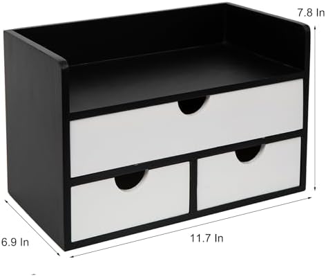 Rustic Wood Desk Organizer with Drawers,3-Drawer Desktop Storage Box