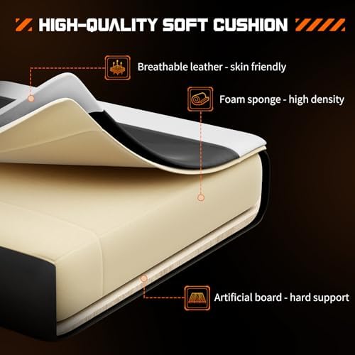 NEWBULIG Computer Gaming Desk Chair - High Back Ergonomic Lumbar Support with Footrest and Headrest, Comfy PU Leather Recliner with Linkage Armrest, Height Adjustable and 360° Swivel, White