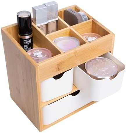 Small Bamboo Makeup Organizer（5.7" D x 8" W x 7.5" H）