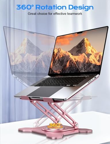 JCZT 360° Rotating Laptop Stand for Desk, Metal Foldable Laptop Riser, Pink