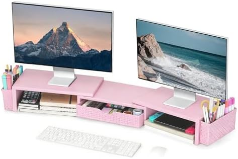 Spacrea Dual Monitor Stand Riser with Drawer and 2 Pen Holders