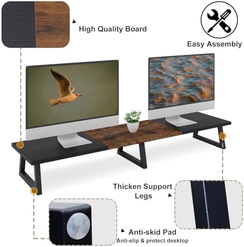 TEAMIX 42 inch Large Dual Monitor Riser, Desk Organizer Stand for TV Laptop