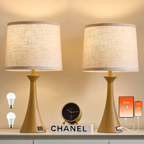 Touch Table Lamps Set of 2, 21" Bedside Lamps with USB C+A