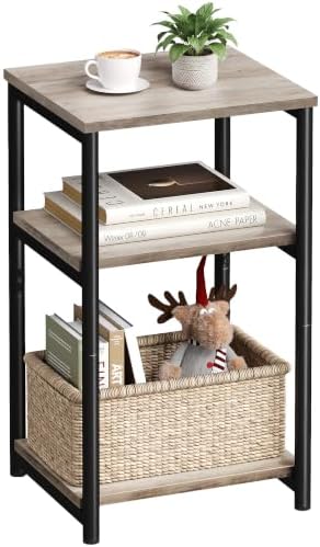 VASAGLE Side Table, Small End Table, Tall Nightstand, Steel Frame