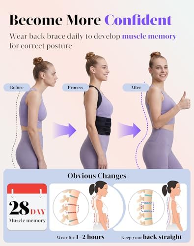 Posture Corrector for Women and Men, Full Back Support Brace, Black, Small
