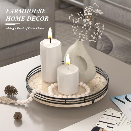 AMH 10-Inch Italian Travertine Lazy Susan with Black Metal Frame