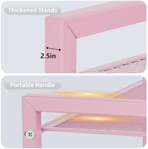 Desktop Shelf Organizer, 3-Tier Office Storage Rack, Adjustable Metal Bookshelf for Top of Desk, Pink Desk Organizer for Office, Home, Dorm and Small Spaces (Pink)