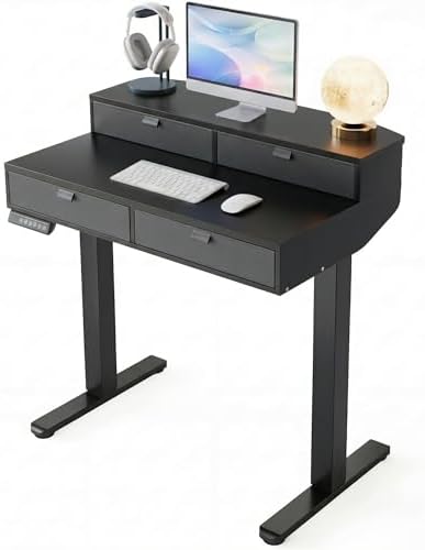 HUANUO 32 x 20 Inch Electric Standing Desk with 4 Drawers, Black