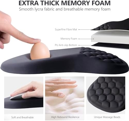 Ergonomic Mouse Pad Wrist Rest, 15° Memory Foam, Non-Slip PU Base