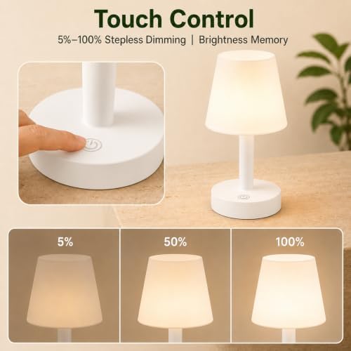 Rechargeable Table Lamp, Mini Cordless Shower Lamp for Bathroom, IP54