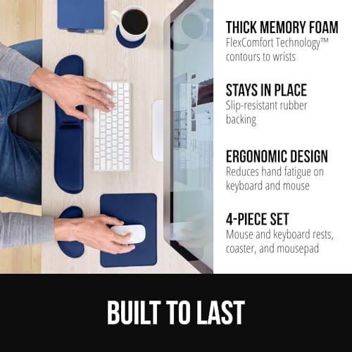 GORILLA GRIP Memory Foam Wrist Rest for Computer Keyboard, 4 Piece Navy Blue