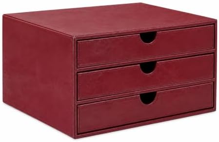 UnionBasic Document Organizer, 3-Drawer File Cabinet Document Storage Box, Office Desktop Filing Organizer, Burgundy