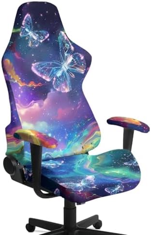 Gaming Chair Seat Cover Butterfly Galaxy Game Chair Slipcovers with 2 Armrest Covers, Scratch-Proof 4 PCS Gamer Desk Chair Covers