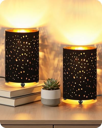 Black Table Lamps Set of 2, 8.1" Small Bedside Lamps Set of 2