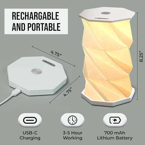 Origami Expanding Foldable LED Desk Lamp – USB Rechargeable & Portable - Dimmable Touch Control Light with Adjustable Height up to 8.25" for Office, Travel, Bedside - Sleek & Modern Design (White)