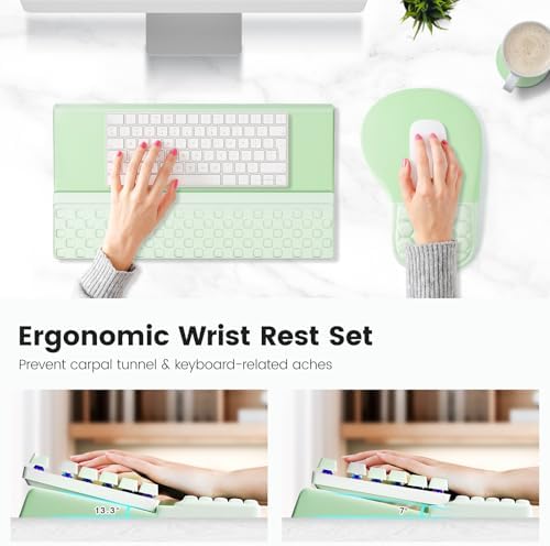 Ospelelf Ergonomic Mouse Pad and Keyboard Stand Wrist Rest Set, Memory Foam Comfort, Pain Relief for Typing, Office Desk Accessories, Green