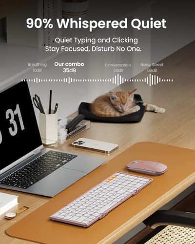 ProtoArc XKM01 Full-Size Foldable Keyboard Mouse Combo for Travel - Pink
