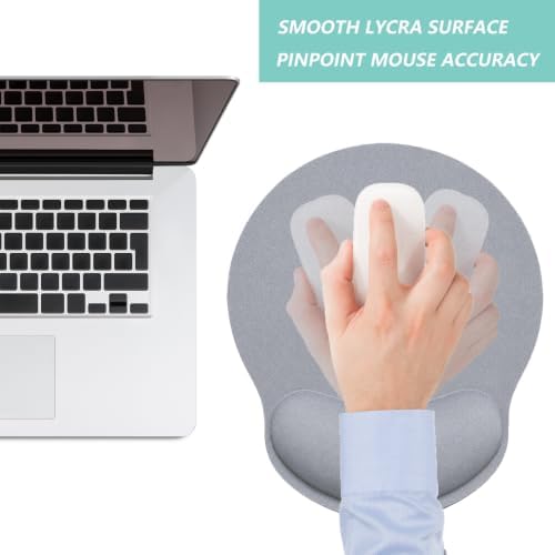 Mouse Pad with Wrist Support, Ergonomic Mouse Pad with Memory Foam Wrist Rest Cushion, Non-Slip Rubber Base Gaming Mice Pad for Home Office Computer Laptop, Light Grey