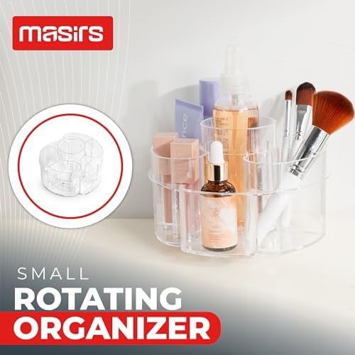 Masirs Small 360 Rotating Makeup Organizer, 5 Compartments, Round Clear