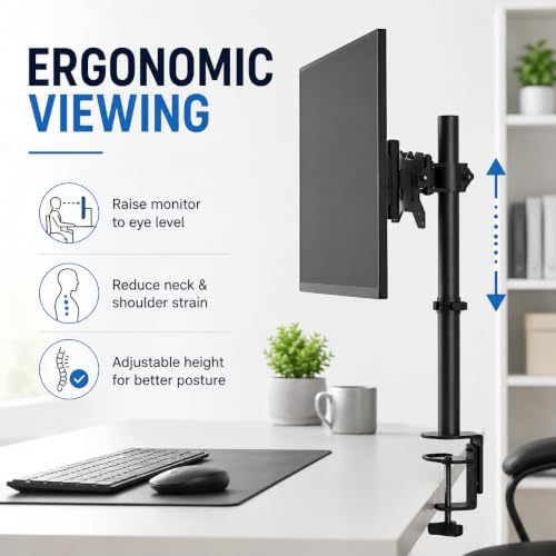 Laptop Desk Mount, Height Adjustable Laptop Stand for Desk with C-Clamp, Universal Laptop Mount Holder with Desk Extender Tray for 10-17 Inch Laptops, Space Saving Desk Accessories