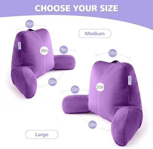 Reading Pillow with Adjustable Memory Foam,Adult Backrest with Arms, Back Pillow for Sitting in Bed with Washable Cover- Large, Purpule